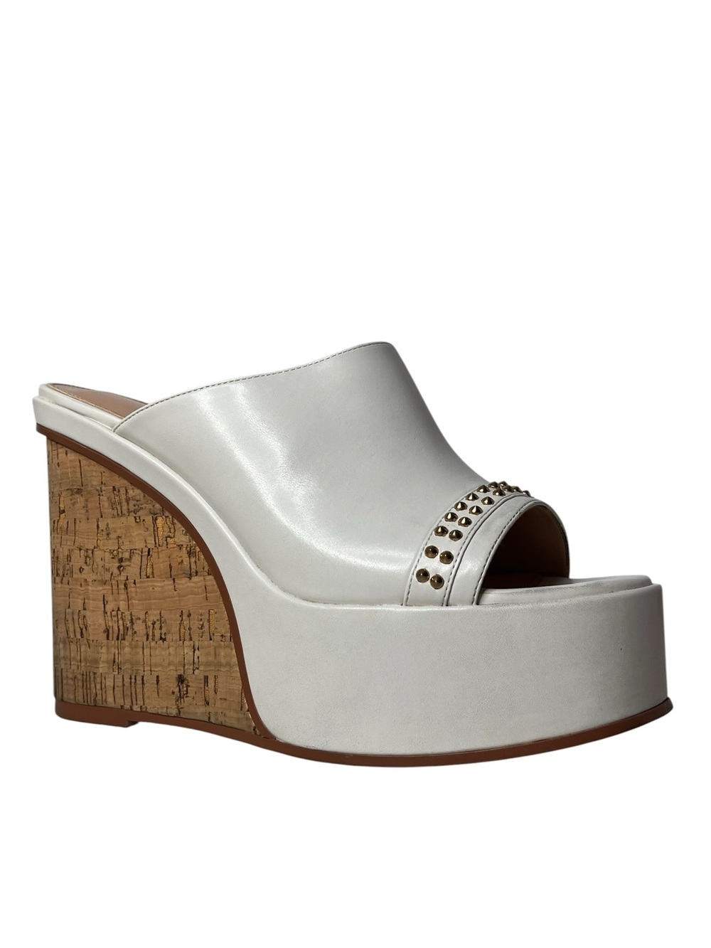 Nine West Corin Beige Leather Cork Wedge Platform Studded Sandals Size US 7.5